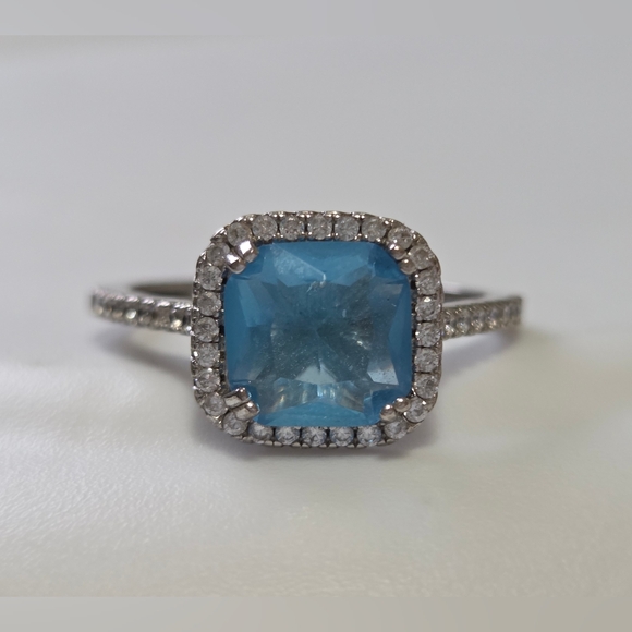 Charmed Aroma Blue Topaz Cushion/ Square Cut Ring S925 Size 9 - Picture 5 of 12
